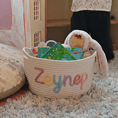 Yumak Bebek® İsme Özel Renkli Örgü Sepet